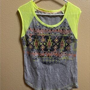 Miss Me Neon Yellow and Gray Geometric Women's Top